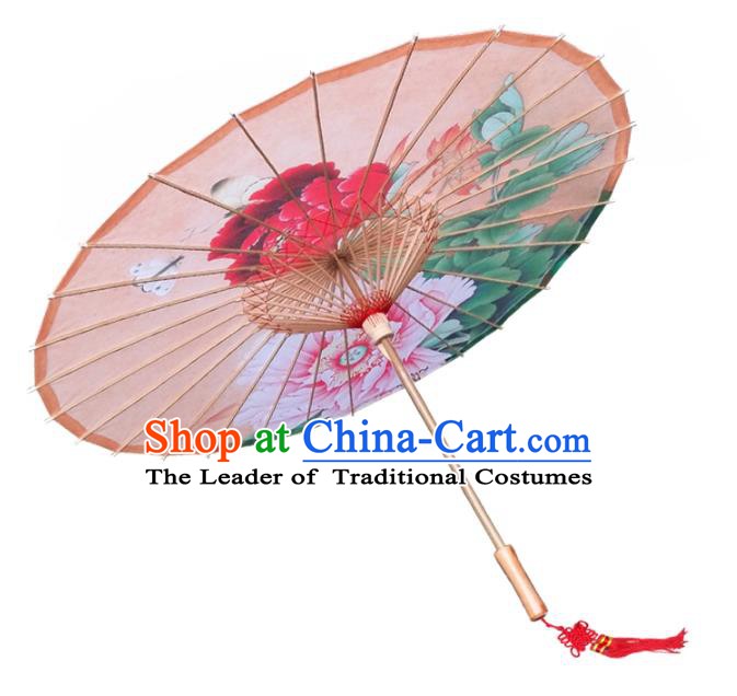 China Traditional Folk Dance Paper Umbrella Hand Painting Peony Orange Oil-paper Umbrella Stage Performance Props Umbrellas