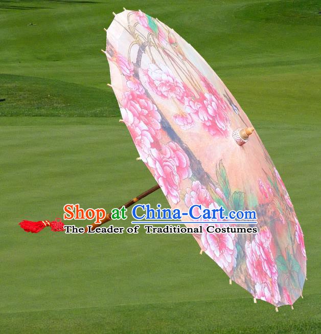 Handmade China Traditional Folk Dance Umbrella Stage Performance Props Umbrellas Printing Peach Blossom Oil-paper Umbrella