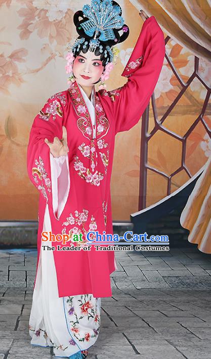 Chinese Beijing Opera Actress Princess Embroidered Peach Pink Costume, China Peking Opera Diva Embroidery Clothing