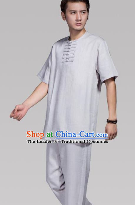 Top Grade Chinese Kung Fu Costume Tai Ji Training Grey Uniform, China Martial Arts Tang Suit Gongfu Clothing for Men