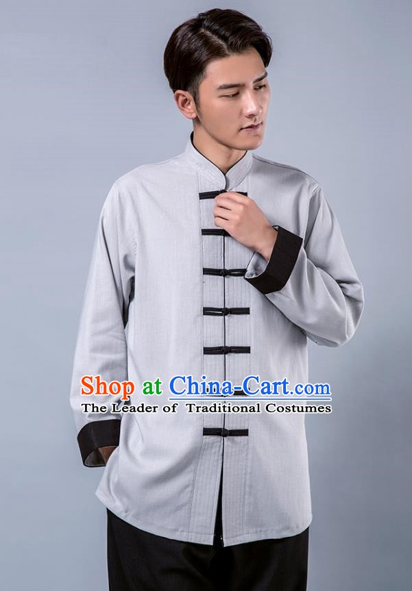 Top Grade Chinese Kung Fu Costume Tai Ji Training Grey Uniform, China Martial Arts Tang Suit Gongfu Clothing for Men