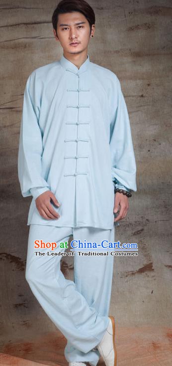 Top Grade Chinese Kung Fu Costume Tai Ji Training Blue Uniform, China Martial Arts Gongfu Clothing for Men