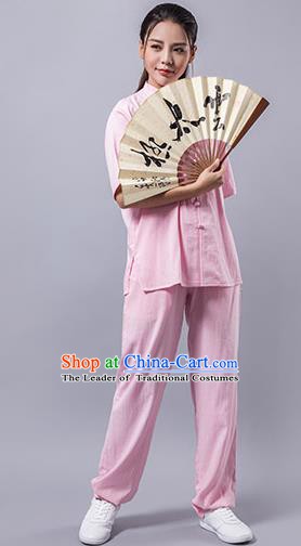 Top Grade Chinese Kung Fu Costume Martial Arts Pink Uniform, China Tai Ji Wushu Clothing for Women