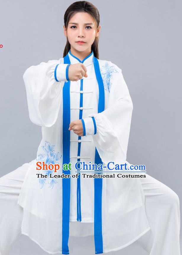 Top Grade Chinese Kung Fu Costume Martial Arts Ink Painting Peony Uniform, China Tai Ji Wushu Clothing for Women