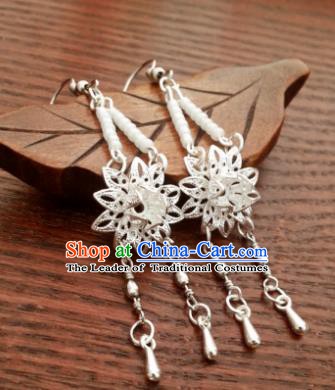 Traditional Handmade Chinese Ancient Princess Hanfu Lotus Eardrop Accessories Classical Tassel Earrings for Women