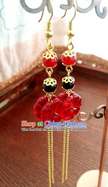 Traditional Handmade Chinese Ancient Princess Hanfu Eardrop Accessories Classical Red Earrings for Women