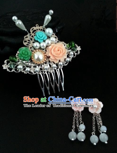 Traditional Handmade Chinese Ancient Classical Wedding Hair Accessories Hair Comb and Earrings for Women