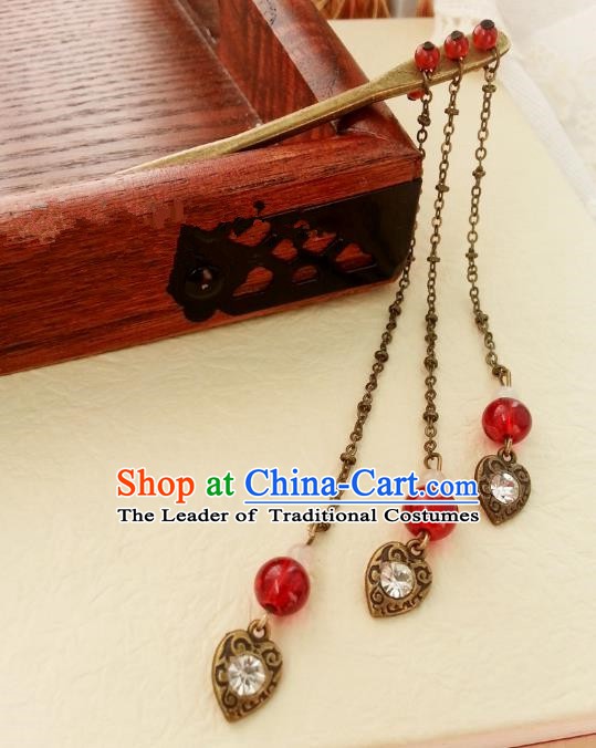 Traditional Chinese Handmade Classical Hair Accessories Red Step Shake Ancient Hanfu Tassel Hairpins for Women