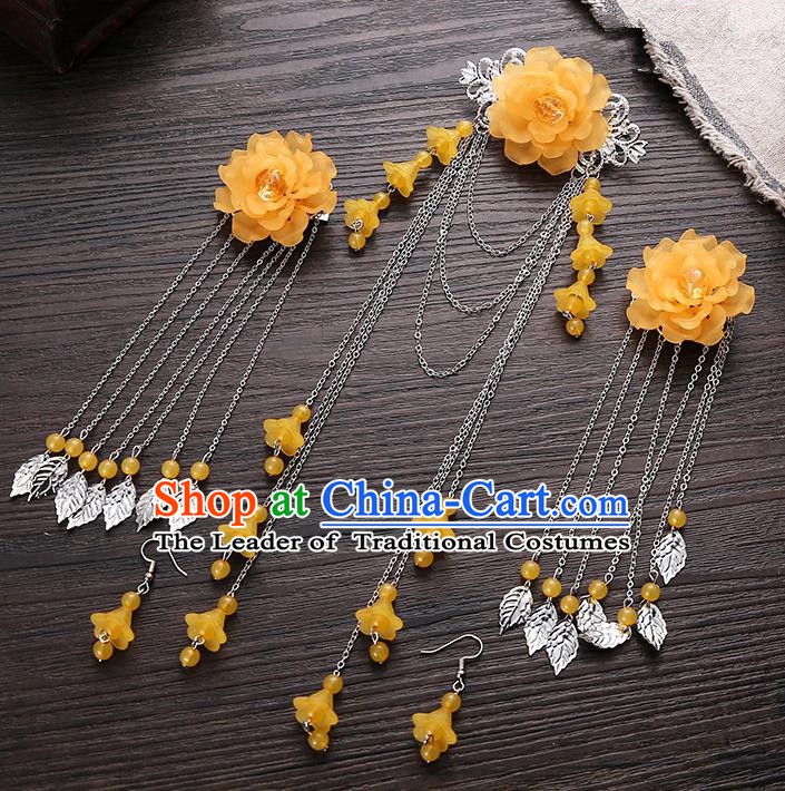 Handmade Asian Chinese Classical Hair Accessories Ancient Orange Flower Hair Stick Hairpins for Women