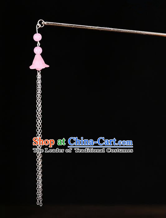 Handmade Asian Chinese Classical Hair Accessories Ancient Pink Tassel Step Shake Hairpins for Women