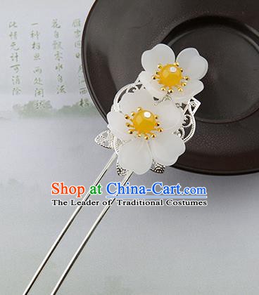 Asian Chinese Handmade Palace Lady Classical Hair Accessories Hanfu White Flowers Hairpins Headwear for Women