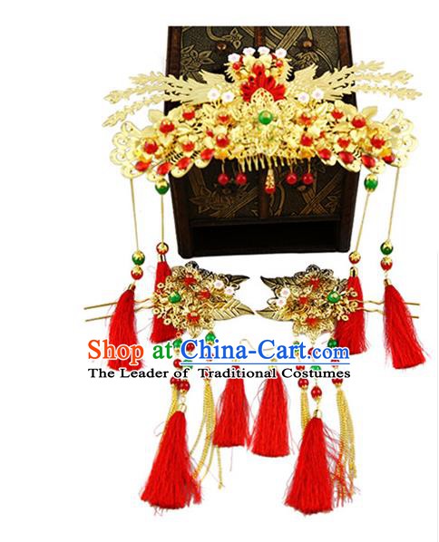 Asian Chinese Handmade Classical Hair Accessories Shell Phoenix Coronet Hairpins Headwear Complete Set for Women