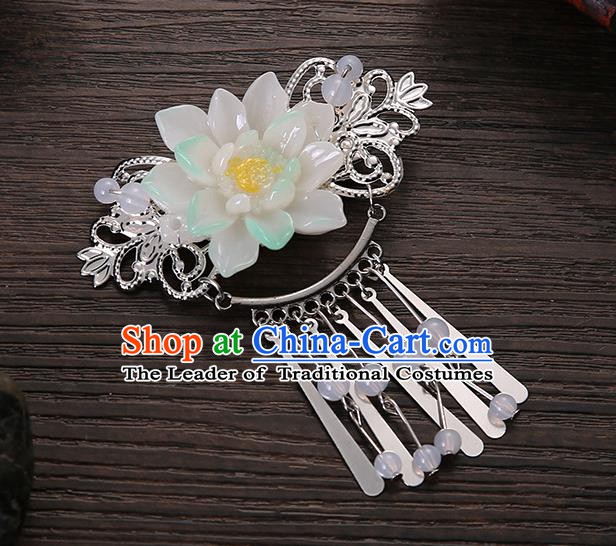 Asian Chinese Handmade Classical Hair Accessories White Flower Tassel Hair Comb Hairpins for Women