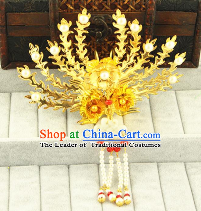 Asian Chinese Handmade Classical Hair Accessories Bride Phoenix Coronet Hanfu Hairpins for Women