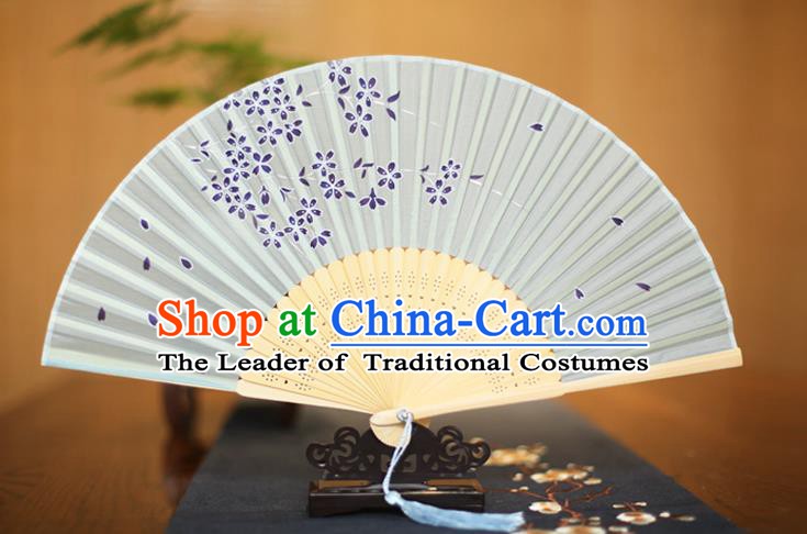 Traditional Chinese Crafts Printing Sakura Grey Folding Fan, China Sensu Paper Fans for Women