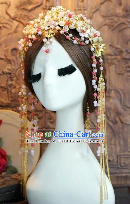 Chinese Handmade Classical Hair Accessories Ancient Bride Hairpins Beads Phoenix Coronet for Women