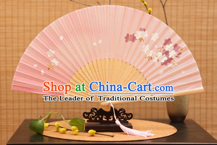 Traditional Chinese Crafts Printing Pink Folding Fan, China Sensu Paper Fans for Women