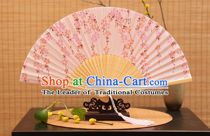 Traditional Chinese Crafts Printing Wisteria Pink Folding Fan, China Sensu Paper Fans for Women