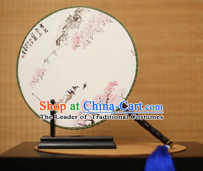 Traditional Chinese Crafts Printing White Round Fan, China Palace Fans Princess Silk Circular Fans for Women