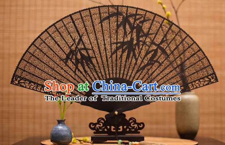 Traditional Chinese Crafts Ebony Folding Fan Carving Bamboo Sandalwood Fans for Women