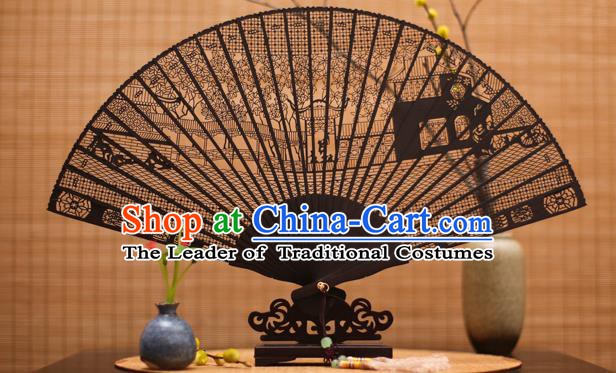 Traditional Chinese Crafts Ebony Folding Fan Carving Court Sandalwood Fans for Women