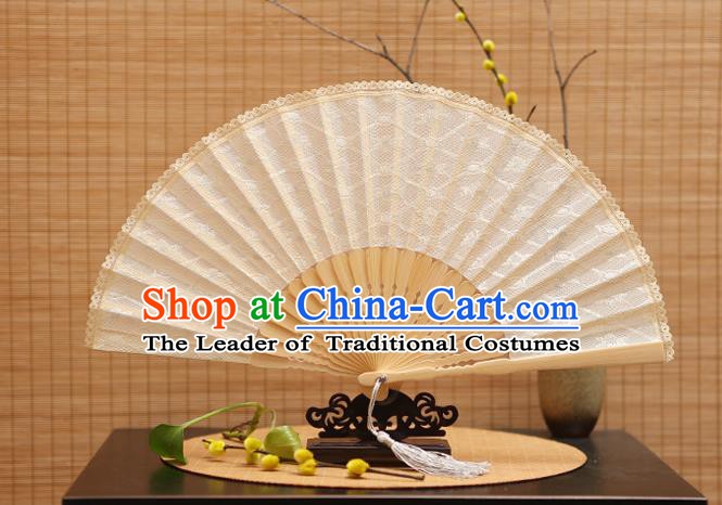 Traditional Chinese Crafts White Lace Folding Fan Hollow Out Fans for Women