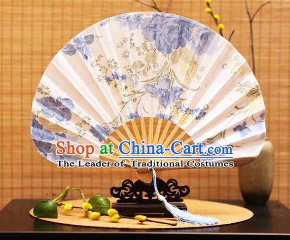 Traditional Chinese Crafts Shell White Silk Folding Fan Ink Painting Flowers Bamboo Fans for Women