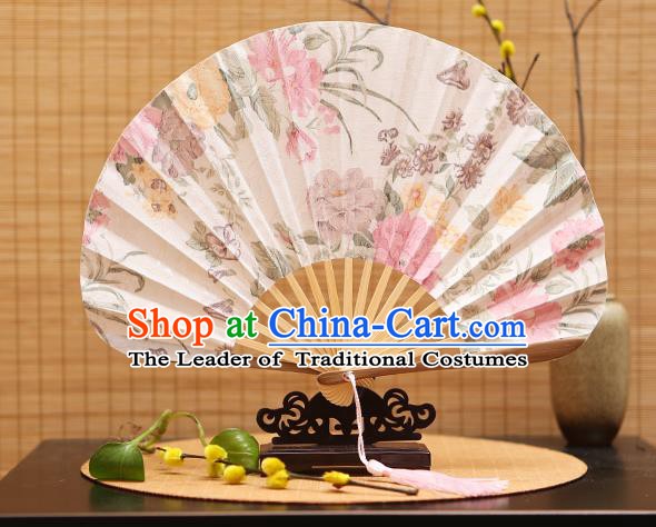 Traditional Chinese Crafts Shell Silk Folding Fan Printing Flowers Bamboo Fans for Women