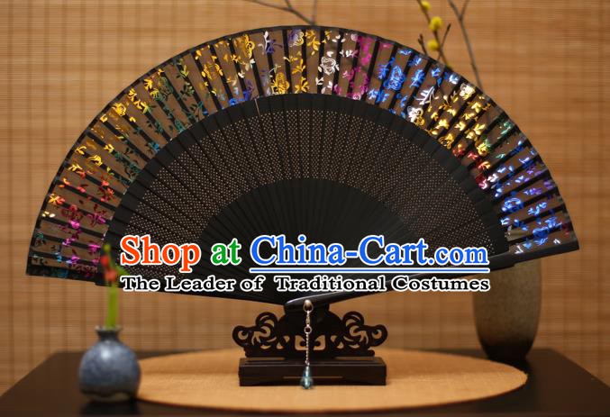 Traditional Chinese Crafts Printing Flowers Silk Folding Fan Sensu Fans for Women