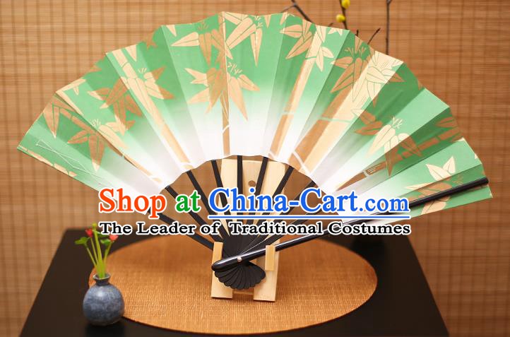 Traditional Chinese Crafts Printing Bamboo Green Paper Folding Fan Sensu Fans for Women