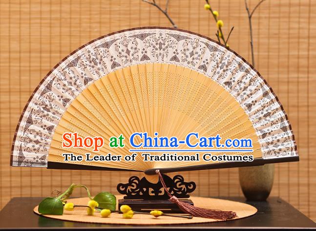 Traditional Chinese Crafts Brown Silk Folding Fan Sensu Fans for Women