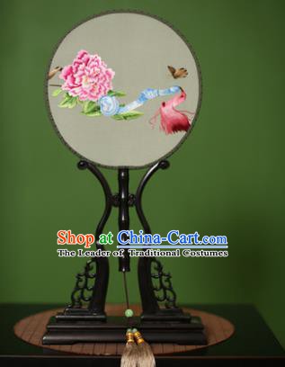 Traditional Chinese Crafts Embroidered Peony Round Fan, China Palace Fans Princess Silk Circular Fans for Women