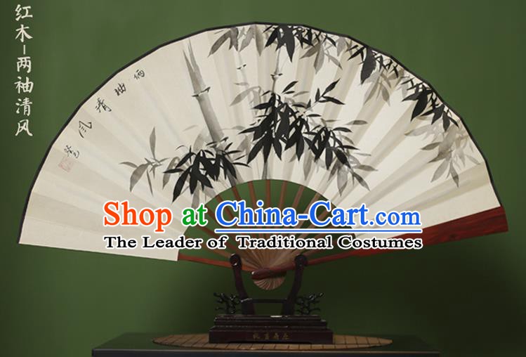 Traditional Chinese Crafts Ink Painting Bamboo Folding Fan, China Handmade Xuan Paper Fans for Men