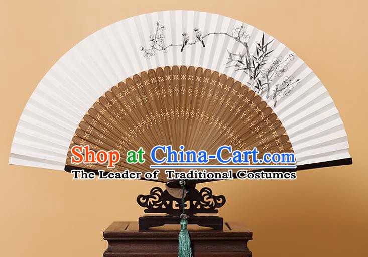 Traditional Chinese Crafts Hand Painting Wintersweet Folding Fan, China Handmade Xuan Paper Fans for Men