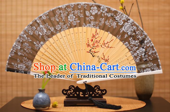 Traditional Chinese Crafts Folding Fan, China Printing Plum Blossom Silk Fans for Women