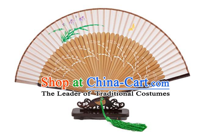 Traditional Chinese Crafts Folding Fan, China Printing Orchid Silk Fans for Women