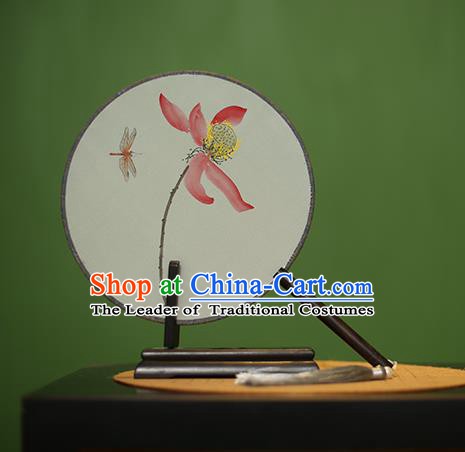 Traditional Chinese Crafts Round Silk Fan, China Palace Fans Princess Printing Lotus Circular Fans for Women