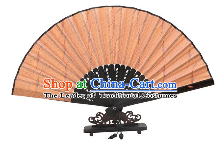 Traditional Chinese Crafts Golden Silk Folding Fan, China Handmade Bamboo Fans for Women