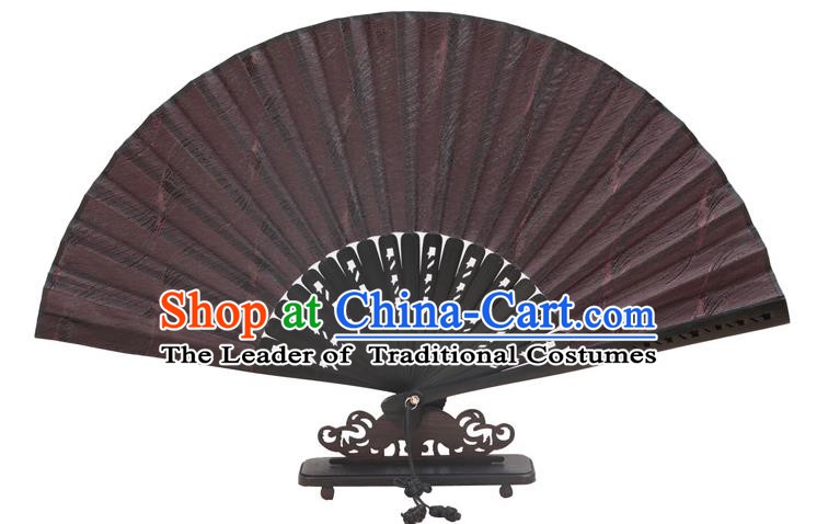 Traditional Chinese Crafts Black Silk Folding Fan, China Handmade Bamboo Fans for Women