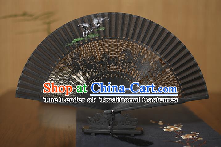 Traditional Chinese Crafts Hand Painting Horse Folding Fan, China Handmade Silk Fans for Women