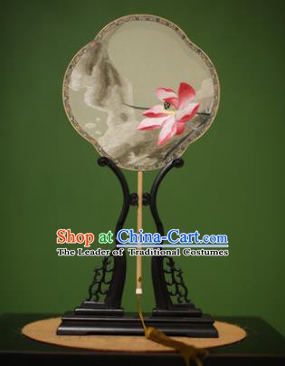 Traditional Chinese Crafts Suzhou Embroidery Silk Fan, China Palace Fans Princess Embroidered Lotus Fans for Women