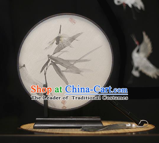 Traditional Chinese Crafts Printing Dragonfly Silk Round Fan, China Palace Fans Princess Circular Fans for Women