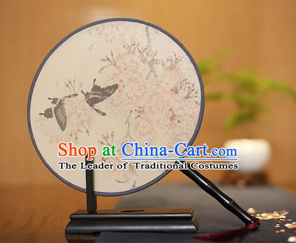 Traditional Chinese Crafts Printing Wintersweet Butterfly Silk Round Fan, China Palace Fans Princess Circular Fans for Women