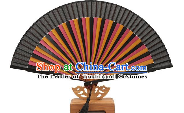 Traditional Chinese Crafts Black Silk Folding Fan, China Handmade Bamboo Bone Fans for Women