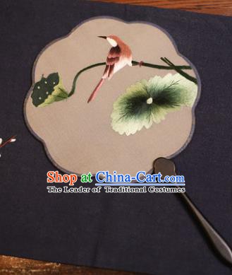 Traditional Chinese Crafts Suzhou Embroidery Palace Fan, China Princess Embroidered Lotus Leaf Silk Fans for Women