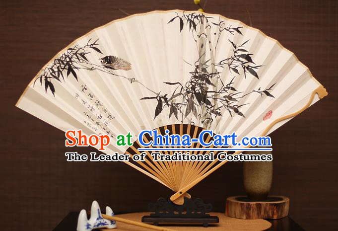 Traditional Chinese Crafts Collectables Autograph Folding Fan, China Handmade Classical Printing Bamboo Xuan Paper Fans for Men