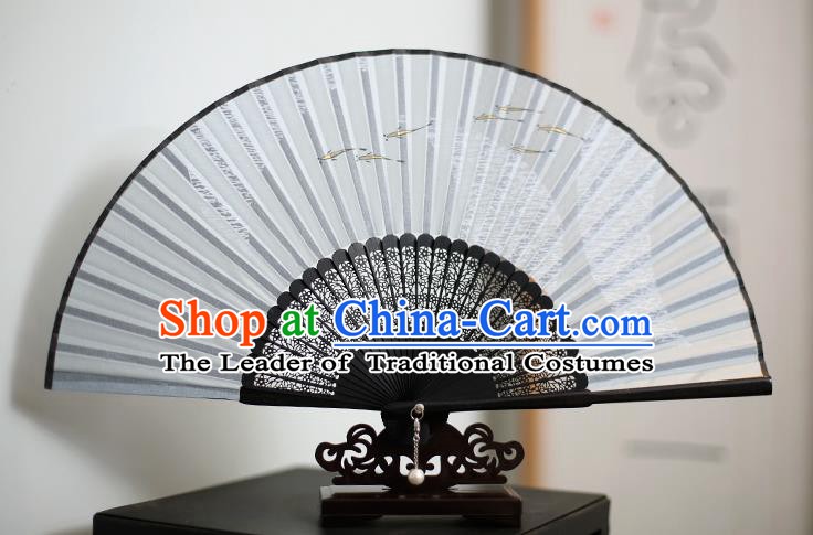 Traditional Chinese Crafts Printing Fishes Classical Folding Fan, China Handmade Grey Silk Fans for Women