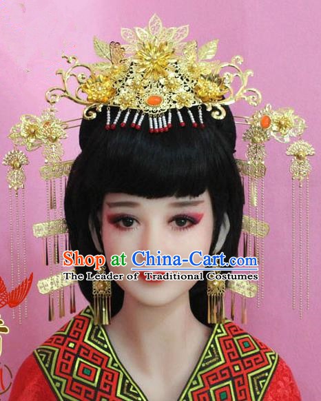 Chinese Ancient Hair Jewelry Accessories Xiuhe Suit Phoenix Coronet, China Empress Hairpins Headwear for Women