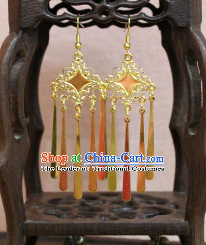 Traditional Chinese Handmade Jewelry Accessories Bride Golden Tassel Earrings Hanfu Eardrop for Women