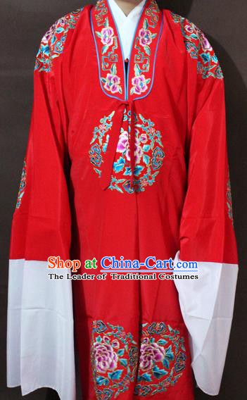 Traditional China Beijing Opera Niche Costume Red Embroidered Robe, Chinese Peking Opera Lang Scholar Clothing